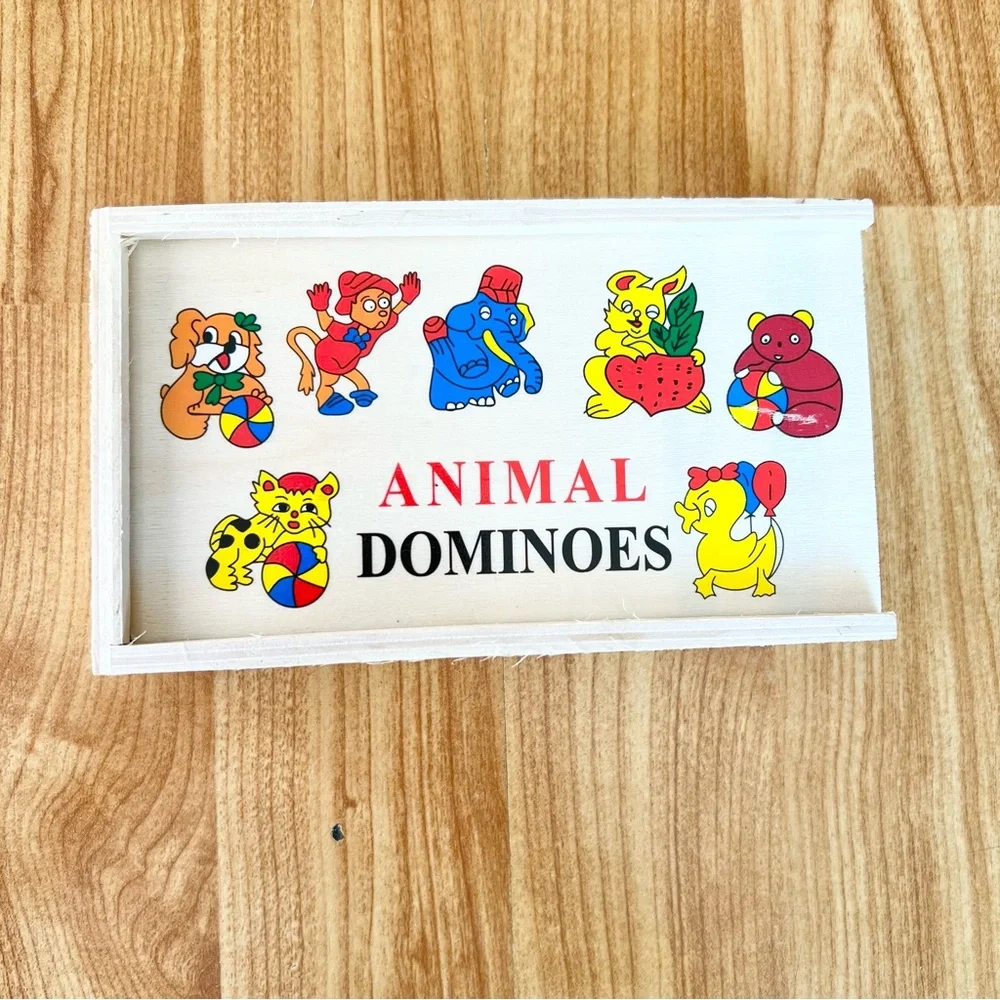 Kids handmade wooden animal dominoes